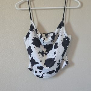 SHEIN Black & White Cow-Print Satin Cowl Cami